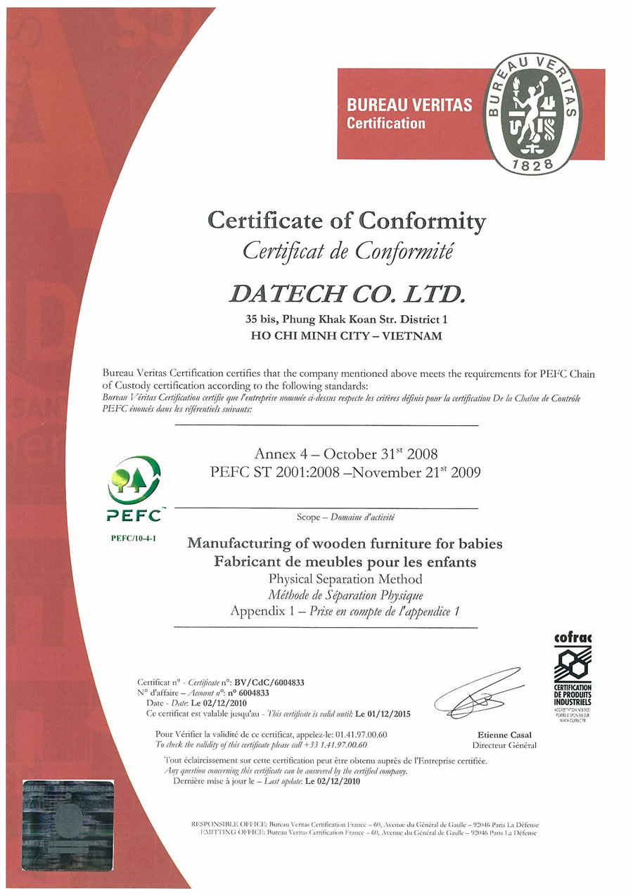 Bureau Veritas Certification of Conformity